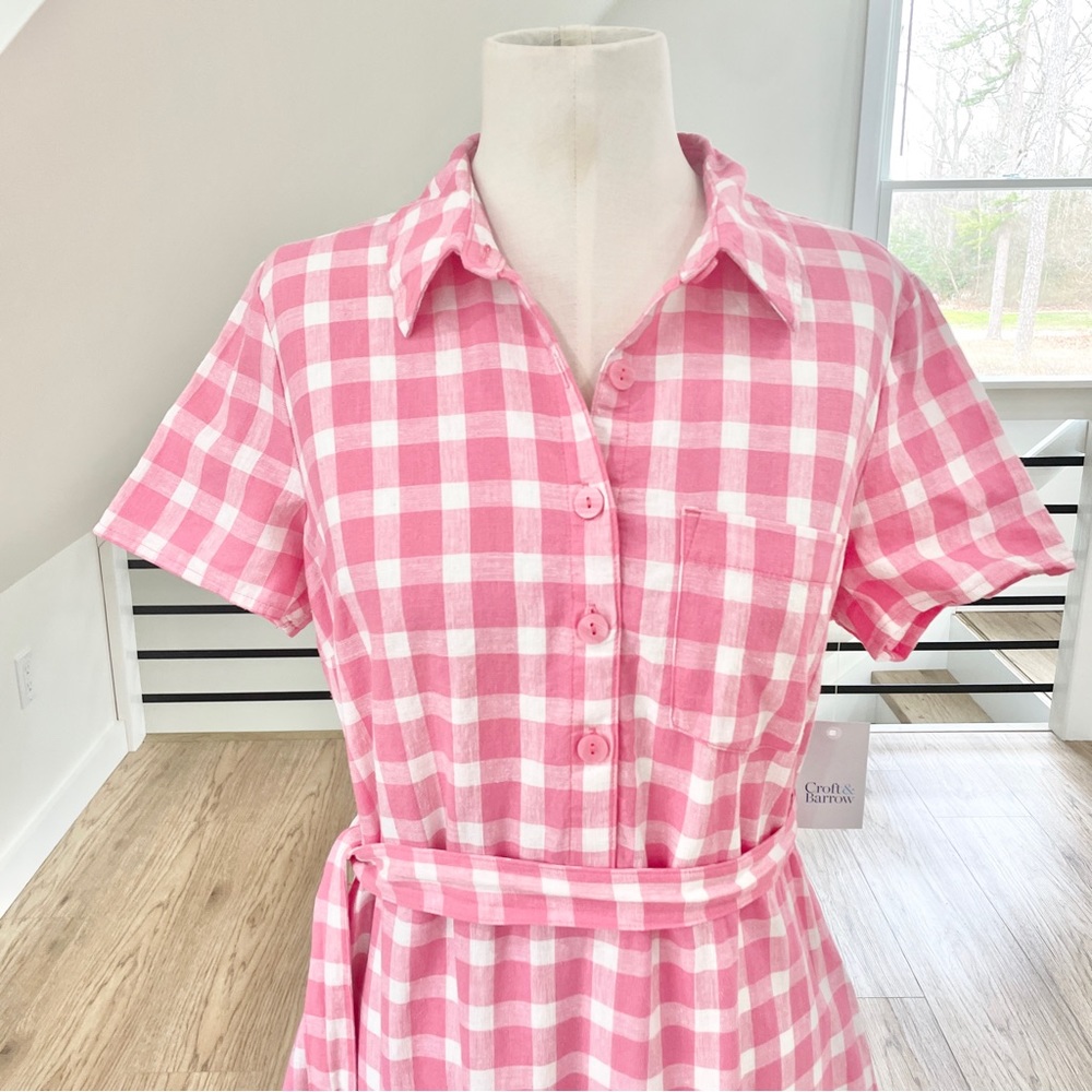 NWT S M L XL Barbie, pink and white collared dress with pockets - Picture 10 of 10